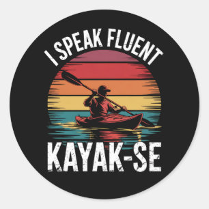 Pegatina Redonda Hablo con fluidez Kayak-Ese Kayaker Kayaking Vinta