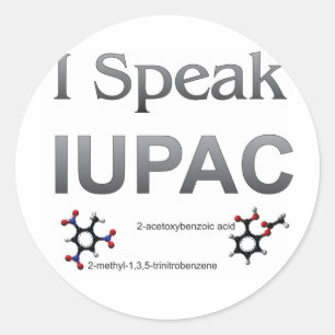 Pegatina Redonda Hablo nomenclatura de la química de IUPAC