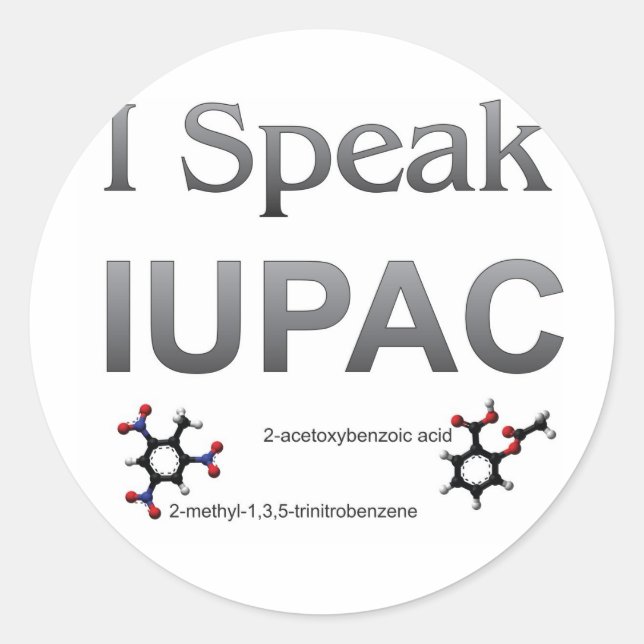 Pegatina Redonda Hablo nomenclatura de la química de IUPAC (Anverso)