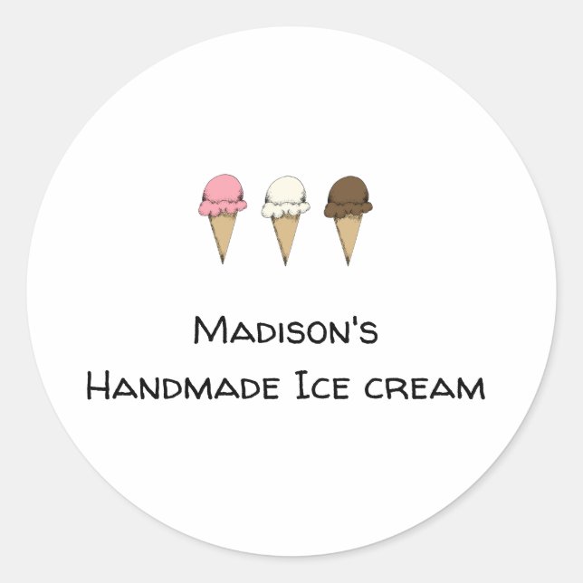 Pegatina Redonda Hacedor de Helado Artesanal Simple Personalizable (Anverso)