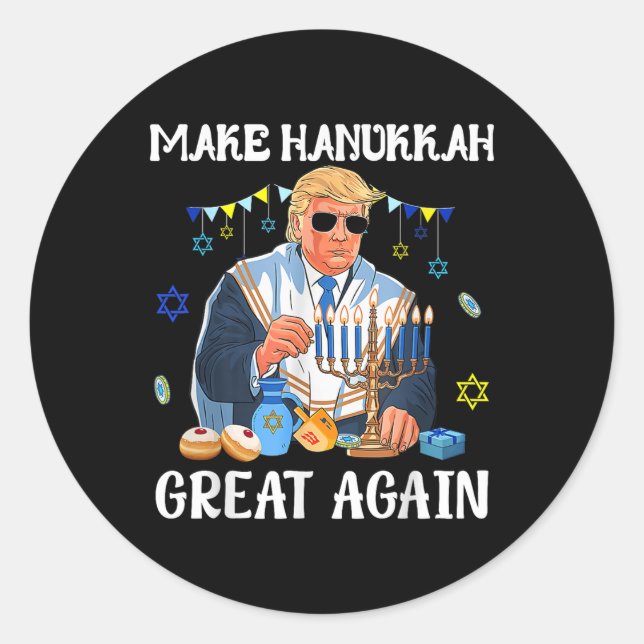 Pegatina Redonda Hacer a Hanukah grande otra vez Trump judío feo (Anverso)