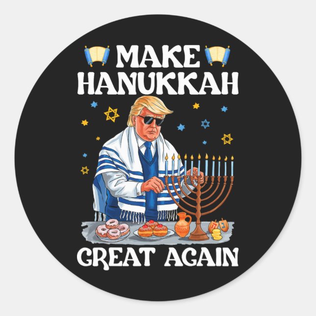 Pegatina Redonda Hacer a Hanukkah grande de nuevo Trump judío fasti (Anverso)