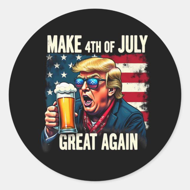 Pegatina Redonda Hacer El 4 De Julio Grande De Nuevo Trump Beer 1 (Anverso)