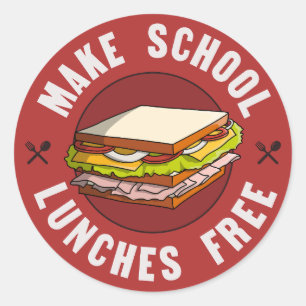 Pegatina Redonda Hacer gratuitas las comidas escolares - Financiar 