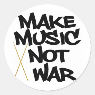 Pegatina Redonda Hacer música no guerra (tambores)