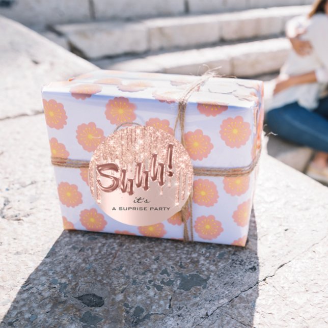 Pegatina Redonda Hacer que cada momento pop con "Shhh... es una sor (Shhh! It's Surprise Birthday Party Balloons Drips Classic Round Sticker)