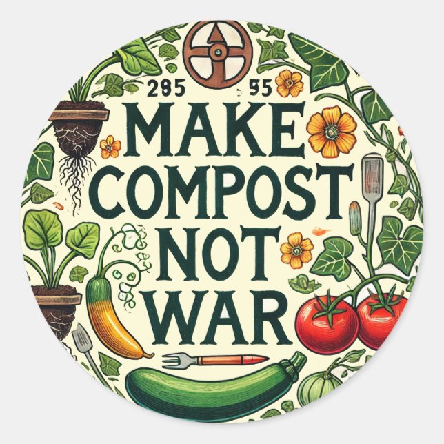 Pegatina Redonda Hacer que el compost no sea guerra (Anverso)
