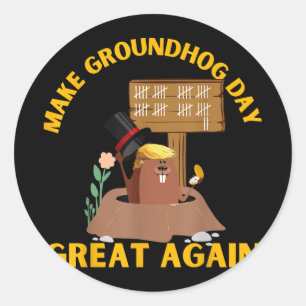 Pegatina Redonda Hacer que el Día del Groundhog sea grande otra vez