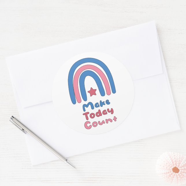 Pegatina Redonda Hacer que hoy cuente el arco iris rosa y azul (Sobre)