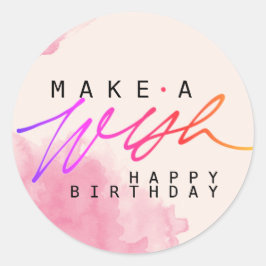Pegatina Redonda Hacer un deseo feliz cumpleaños en rosa