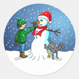 Pegatina Redonda Hacer un muñeco de nieve para Navidad