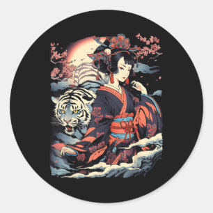 Pegatina Redonda Hacer Una Declaración Con Esta Negrita Geisha Y Ti