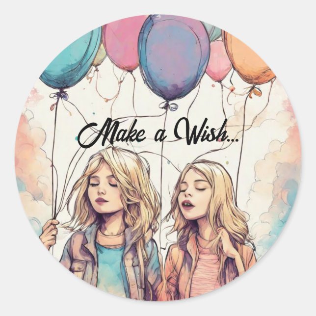 Pegatina Redonda Hacer una fiesta de cumpleaños de deseo (Anverso)