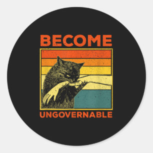 Pegatina Redonda Hacerse ingobernable - Gracioso gato negro mordaz