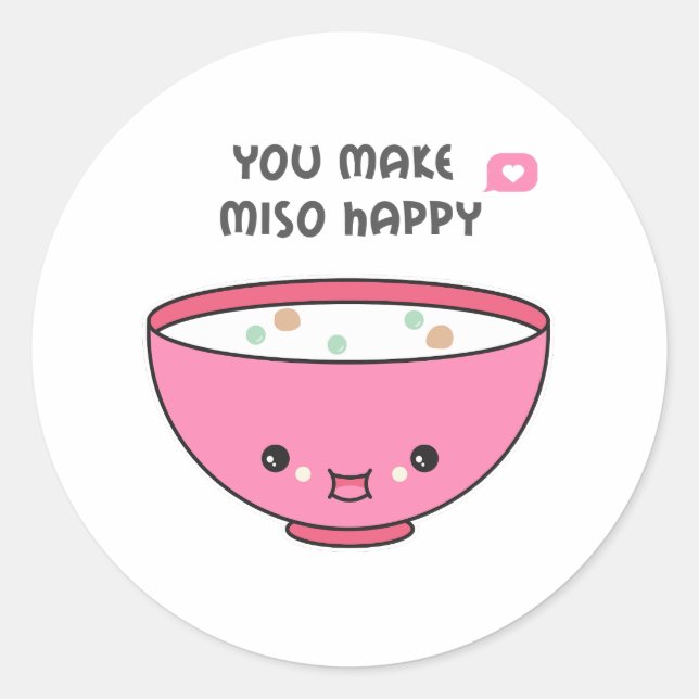 Pegatina Redonda haces Miso Happy Cute bowl (Anverso)