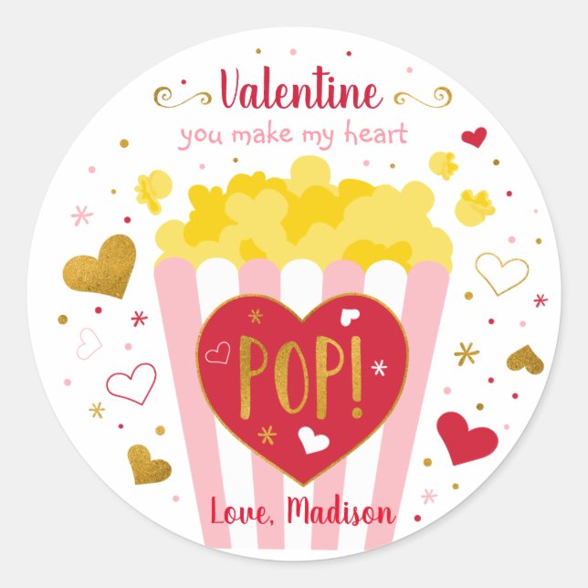 Pegatina Redonda Haces Popcorn, mi El día de San Valentín pop del c (Anverso)