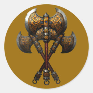 Pegatina Redonda Hachas hachas de pelea battle axes