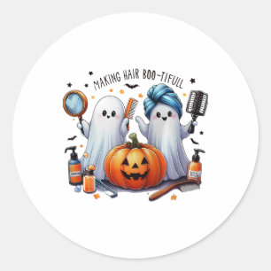 Pegatina Redonda Haciendo Fantasma Estilista Halloween Bootia Hair