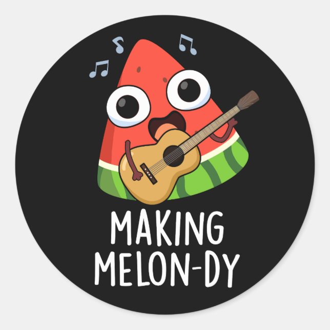 Pegatina Redonda Haciendo Funny Melon Pun Dark BG (Anverso)