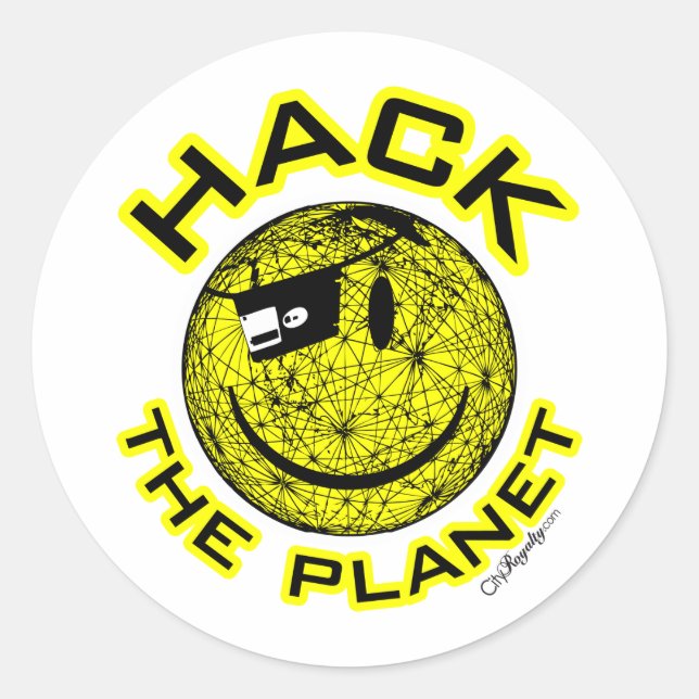 Pegatina Redonda Hack the Planet (Anverso)