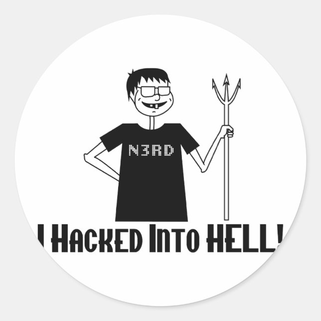 Pegatina Redonda Hackeado en el infierno (Anverso)
