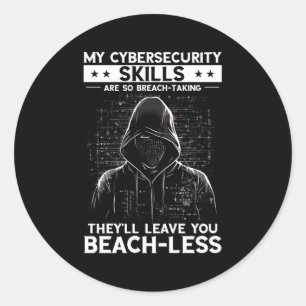 Pegatina Redonda Hacker Blanco Para Ciberguerrero Y Hacker Ético
