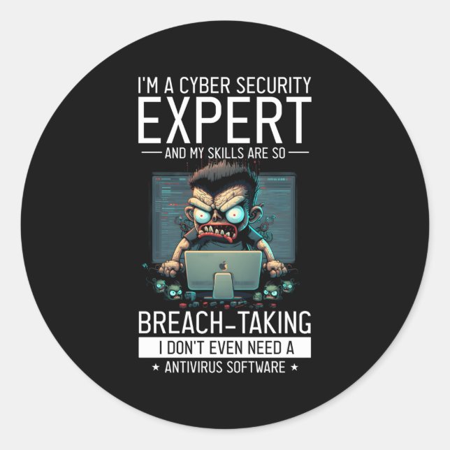 Pegatina Redonda Hacker Blanco Para Ciberguerrero Y Hacker Ético (Anverso)