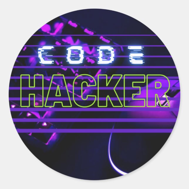 Pegatina Redonda hacker de código (Anverso)
