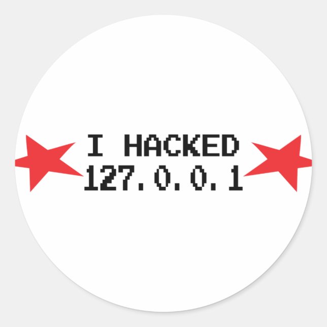 Pegatina Redonda hacker i hackeado 127.0.0.1 (Anverso)