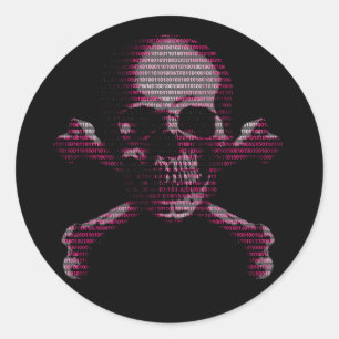Pegatina Redonda Hacker Skull y Crossbone