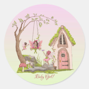 Pegatina Redonda Hada afroamericana de Baby Shower