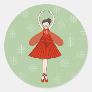 Pegatina Redonda Hada Bailarina de Navidad Copos de Nieve illusima