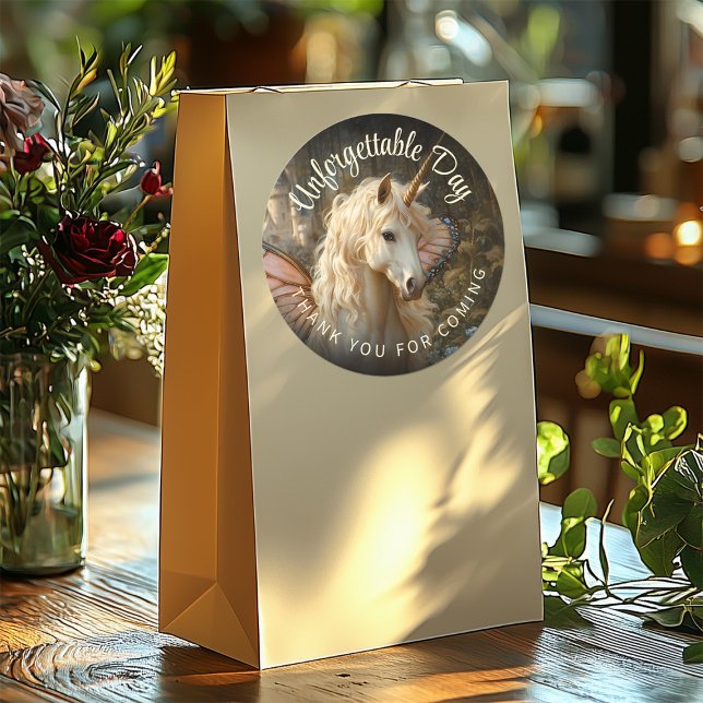 Pegatina Redonda Hada Blanca Mariposa Rosa Alas Bosque Unicornio (Subido por el creador)