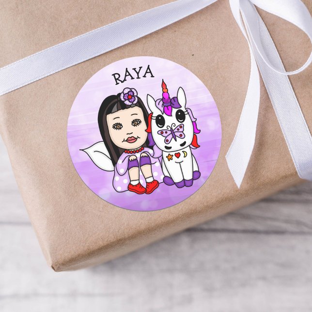 Pegatina Redonda Hada caprichosa personalizada y unicornio (Subido por el creador)