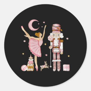 Pegatina Redonda Hada de Azúcar Rosa Retro Cascanueces Navidad C