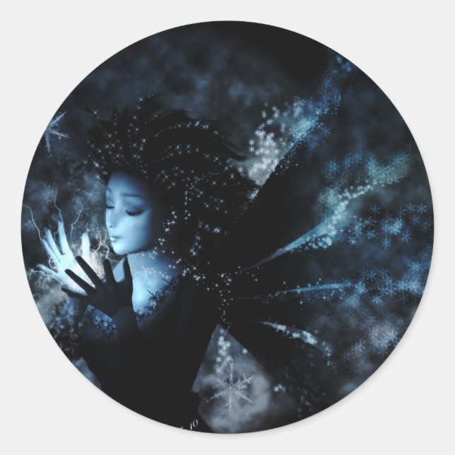 Pegatina Redonda Hada de Invierno (Anverso)