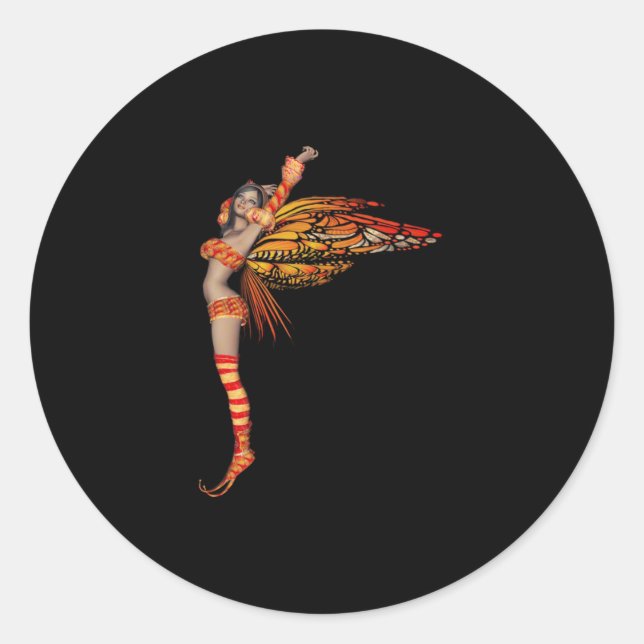 Pegatina Redonda Hada de mariposa de monarca naranja de pixie 2 - (Anverso)