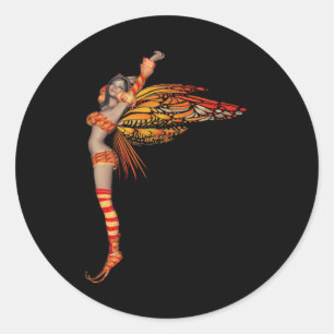 Pegatina Redonda Hada de mariposa de monarca naranja de pixie 2 -