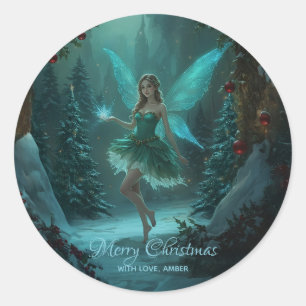 Pegatina Redonda Hada de Navidad con un Toque de Magia Sticker