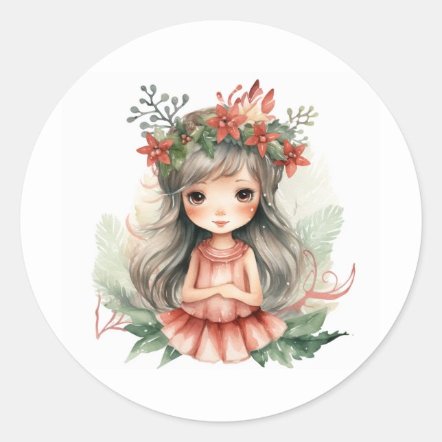 Pegatina Redonda hada de navidades (Anverso)