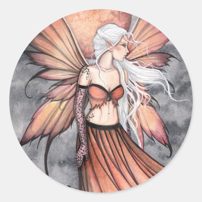 Pegatina Redonda Hada de Otoño Dorado (Anverso)