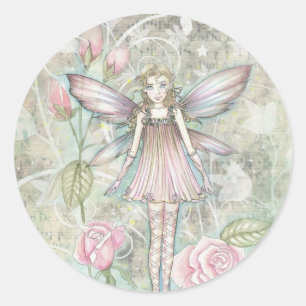 Pegatina Redonda Hada de Rosa Fantasiosa