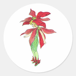 Pegatina Redonda Hada del Poinsettia