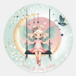 Pegatina Redonda Hada encantada mágica en el cumpleaños de los niño