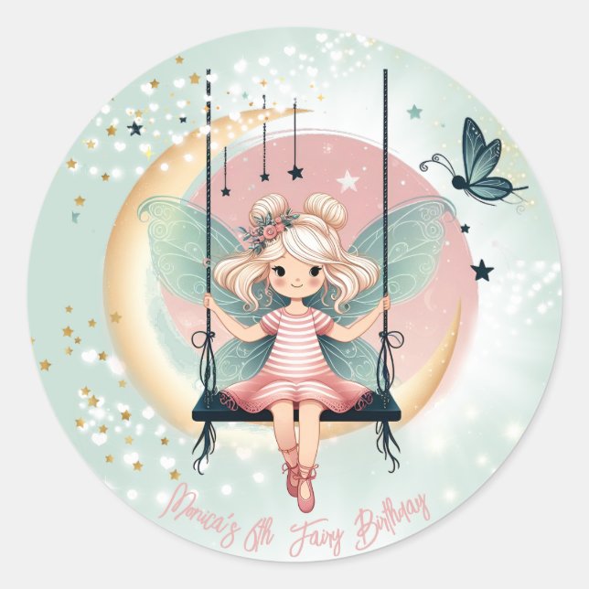 Pegatina Redonda Hada encantada mágica en el cumpleaños de los niño (Anverso)