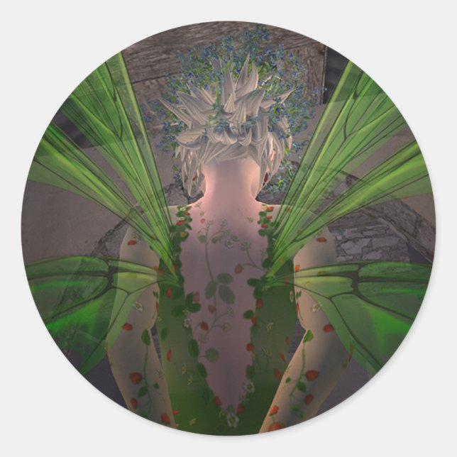 Pegatina Redonda Hada verde en la puerta secreta (Anverso)