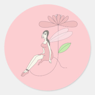 Pegatina Redonda hadas Bailarina ilusima sobre Flor Ballet Rosa