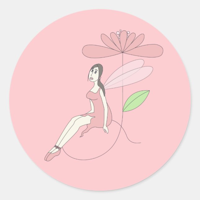 Pegatina Redonda hadas Bailarina ilusima sobre Flor Ballet Rosa (Anverso)