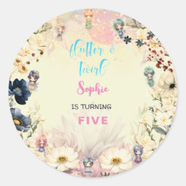 Pegatina Redonda Hadas de huerto acuarela cumpleaños