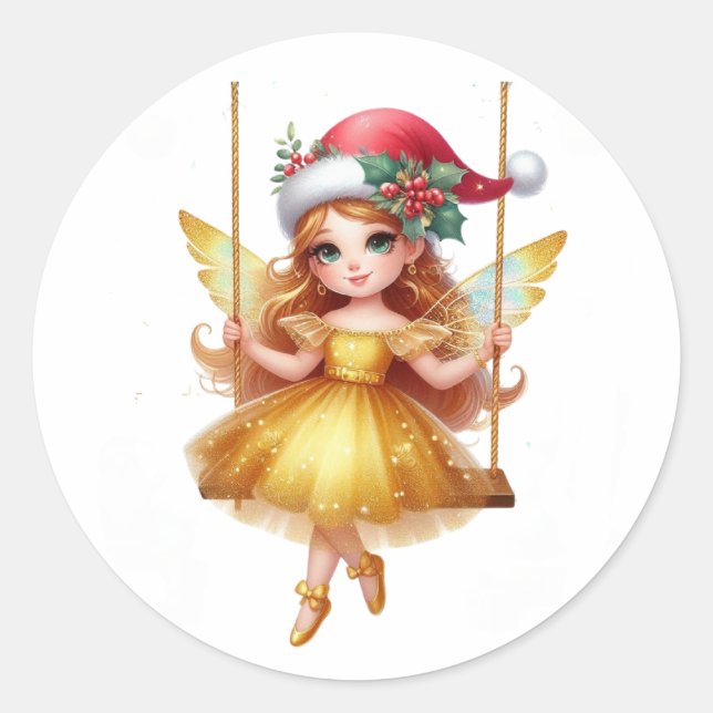 Pegatina Redonda Hadas de Navidades de pelo (Anverso)